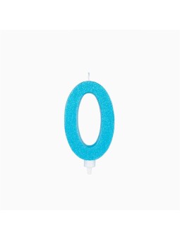 VELA NÚMERO 0 GRANDE GLITTER 15,5 CM AZUL