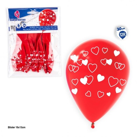 GLOBO 12R ROJO CORAZONES 6PCS
