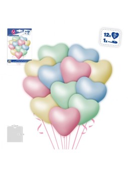 SET 12 GLOBOS CORAZON COLORES PASTEL