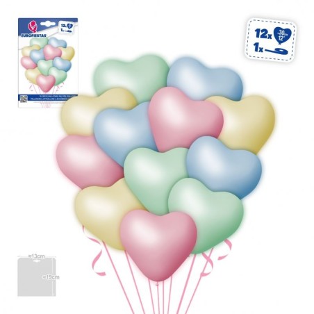 SET 12 GLOBOS CORAZON COLORES PASTEL