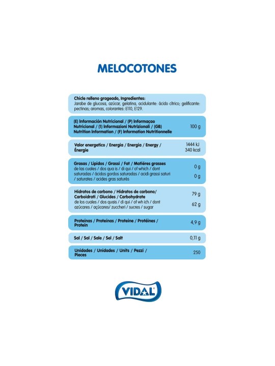 MELOCOTONES AZÚCAR VIDAL 250UD