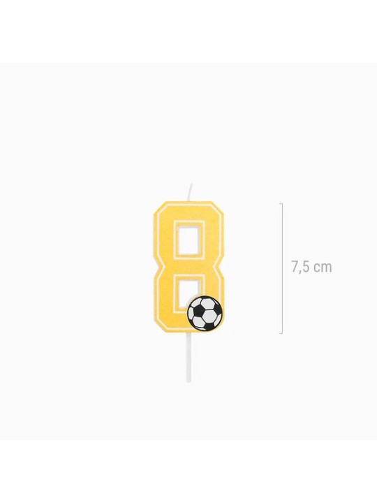 Vela Número 8 Glitter Fútbol 7.5 cm Oro