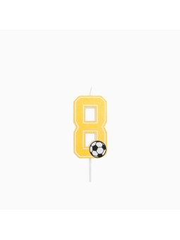 Vela Número 8 Glitter Fútbol 7.5 cm Oro