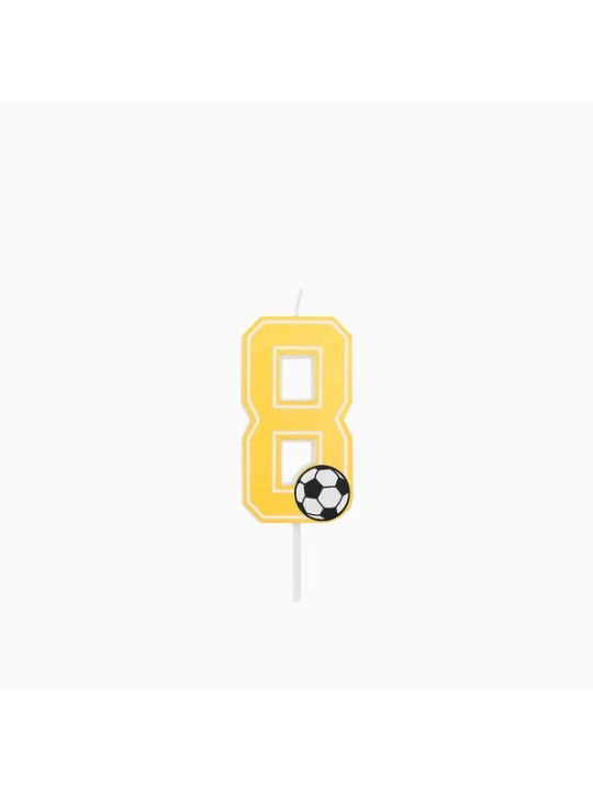Vela Número 8 Glitter Fútbol 7.5 cm Oro
