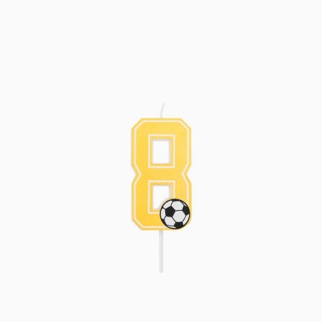 Vela Número 8 Glitter Fútbol 7.5 cm Oro