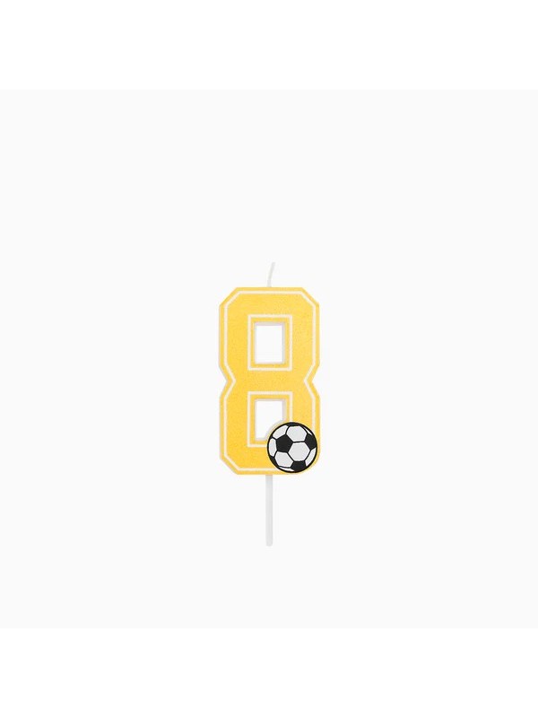 Vela Número 8 Glitter Fútbol 7.5 cm Oro