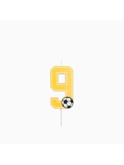 Vela Número 9 Glitter Fútbol 7.5 cm Oro