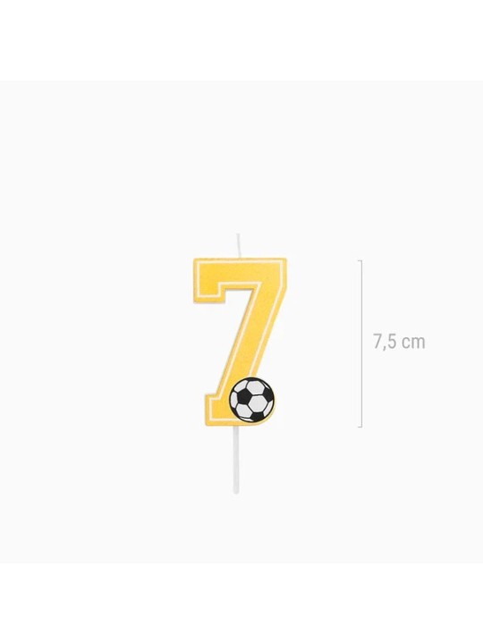 Vela Número 7 Glitter Fútbol 7.5 cm Oro