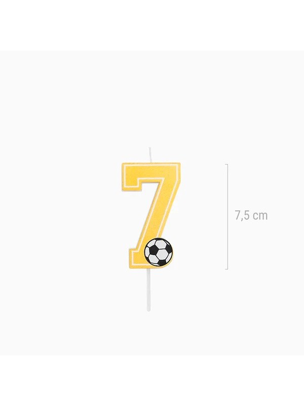 Vela Número 7 Glitter Fútbol 7.5 cm Oro