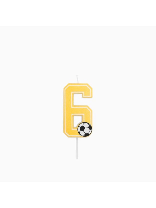 Vela Número 6 Glitter Fútbol 7.5 cm Oro