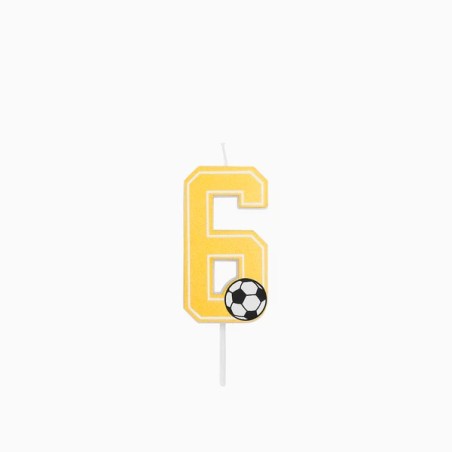 Vela Número 6 Glitter Fútbol 7.5 cm Oro
