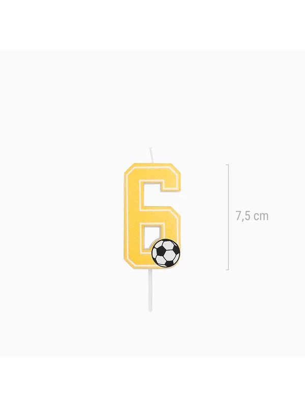 Vela Número 6 Glitter Fútbol 7.5 cm Oro