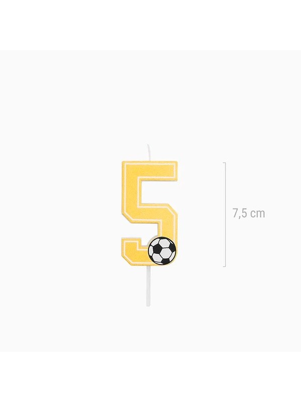 Vela Número 5 Glitter Fútbol 7.5 cm Oro
