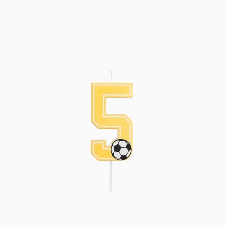 Vela Número 5 Glitter Fútbol 7.5 cm Oro