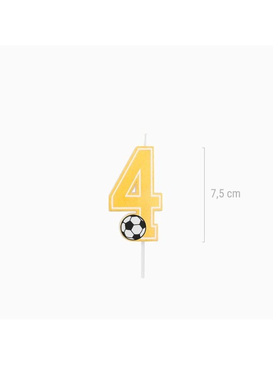 Vela Número 4 Glitter Fútbol 7.5 cm Oro