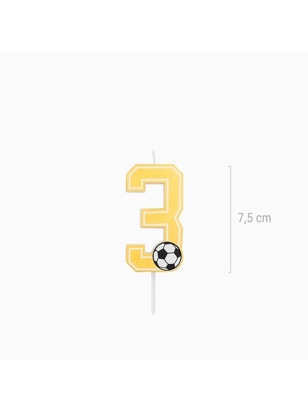 Vela Número 3 Glitter Fútbol 7.5 cm Oro