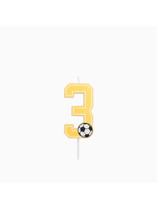 Vela Número 3 Glitter Fútbol 7.5 cm Oro