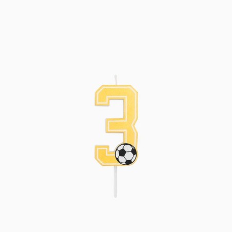 Vela Número 3 Glitter Fútbol 7.5 cm Oro