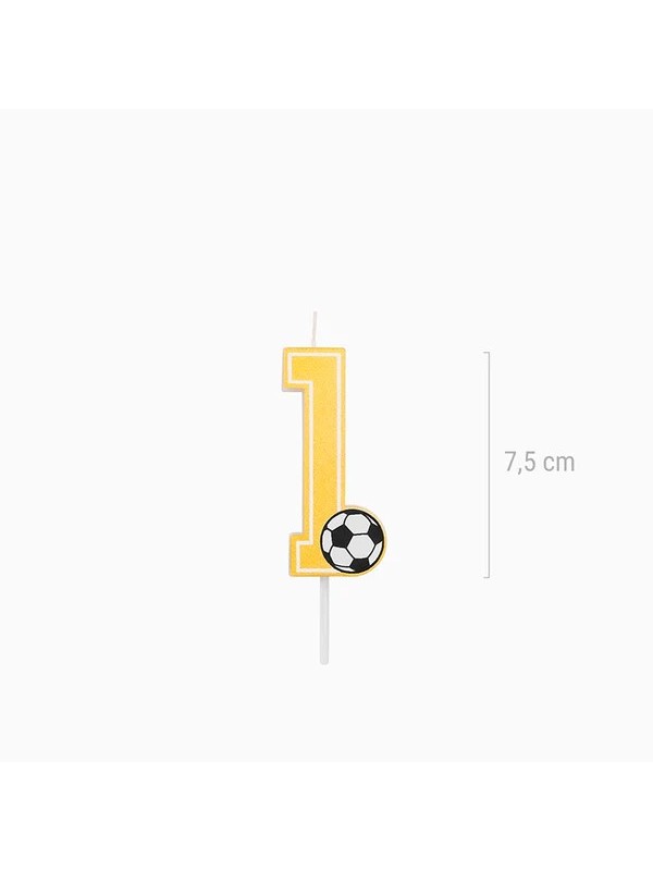 Vela Número 1 Glitter Fútbol 7.5 cm Oro