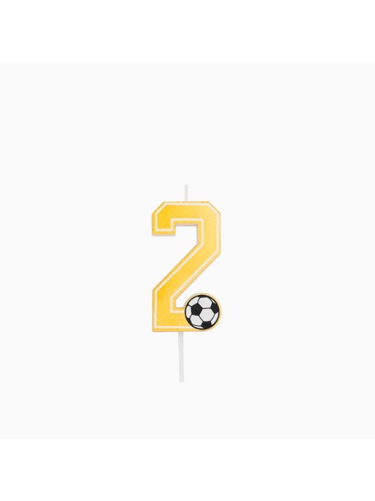 Vela Número 2 Glitter Fútbol 7.5 cm Oro