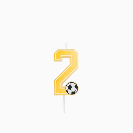 Vela Número 2 Glitter Fútbol 7.5 cm Oro