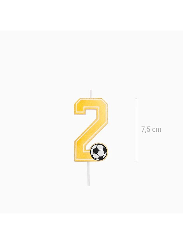 Vela Número 2 Glitter Fútbol 7.5 cm Oro