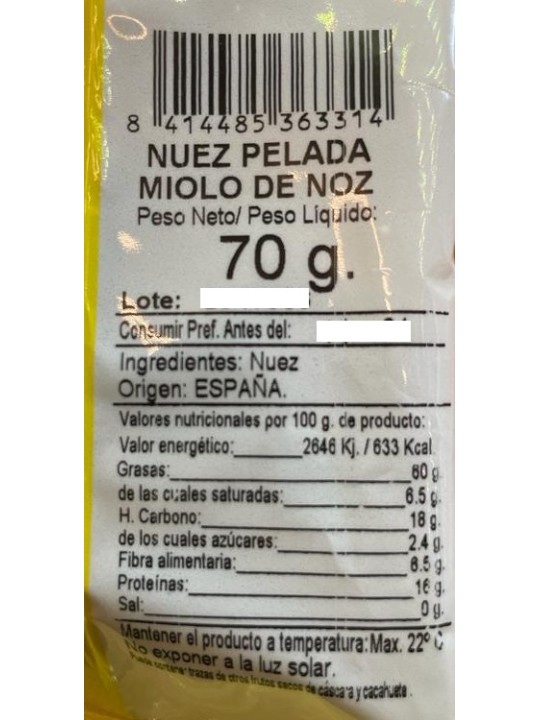 NUEZ PEL. MANZANARES 70G 8U