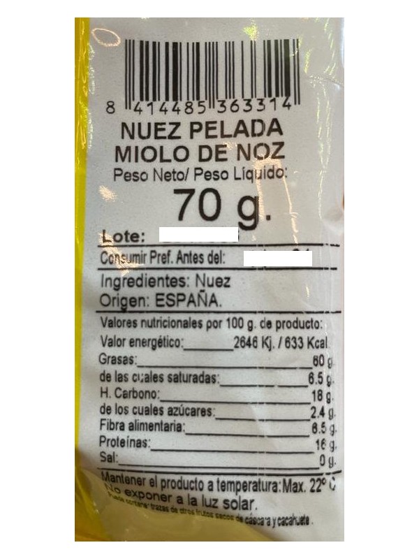 NUEZ PEL. MANZANARES 70G 8U