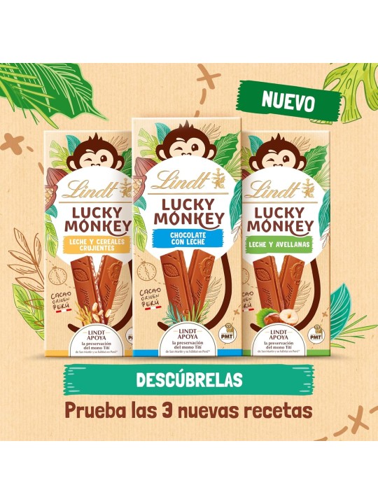 LINDT LUCKY MONKEY LECHE Y CREALES CRUJIENTES 100G