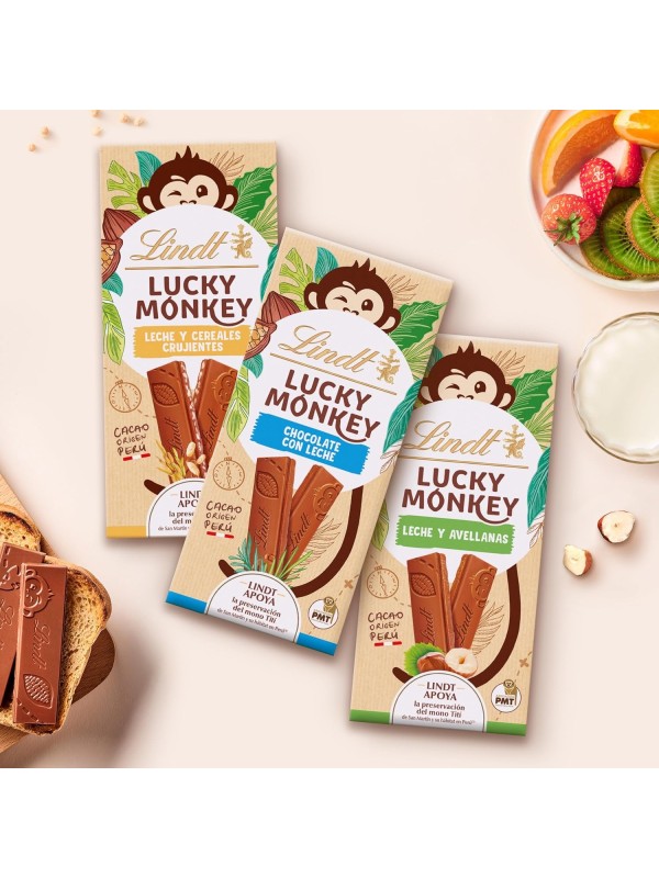LINDT LUCKY MONKEY LECHE Y CREALES CRUJIENTES 100G