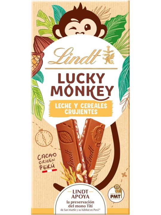 LINDT LUCKY MONKEY LECHE Y CREALES CRUJIENTES 100G