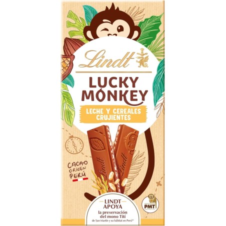 LINDT LUCKY MONKEY LECHE Y CREALES CRUJIENTES 100G